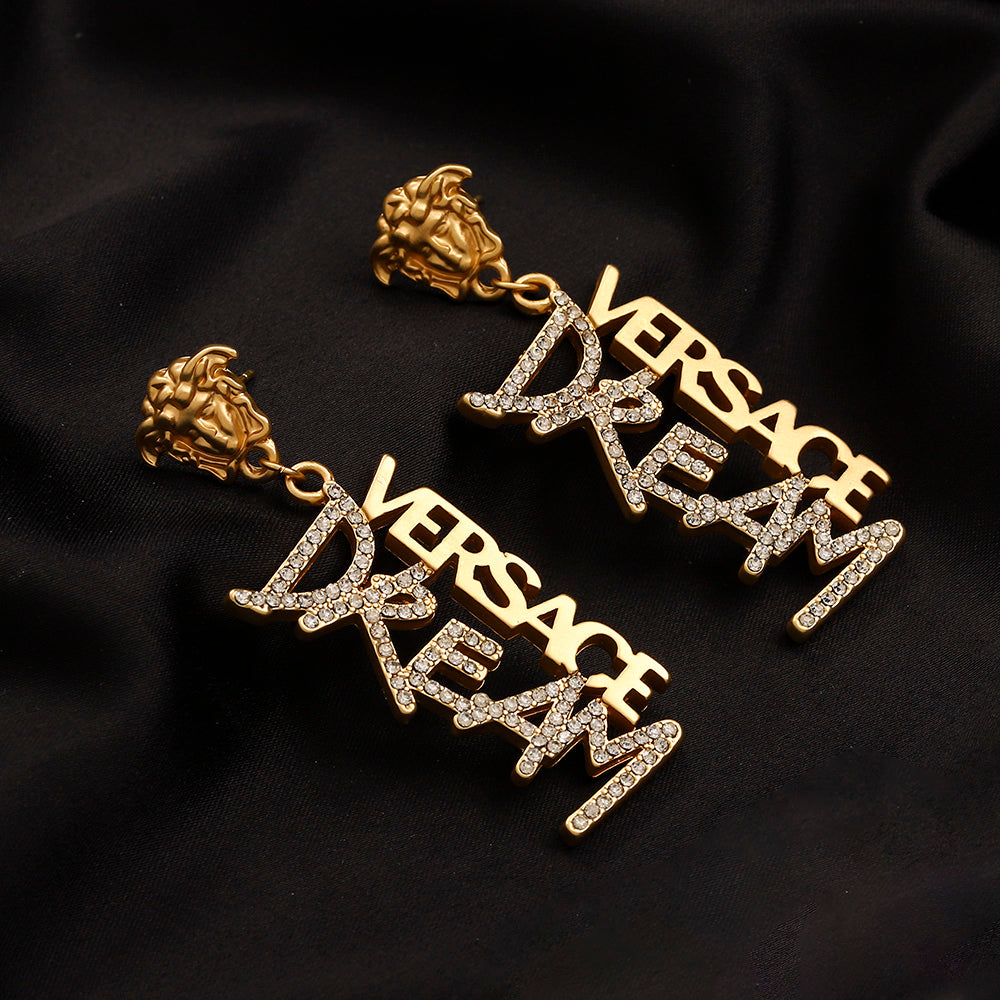304 Stainless Steel Medusa & Letter Dangle Earrings