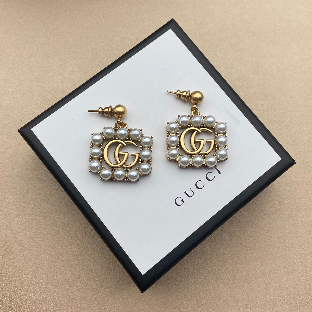 Pearl-Effect Square Frame Drop Earrings