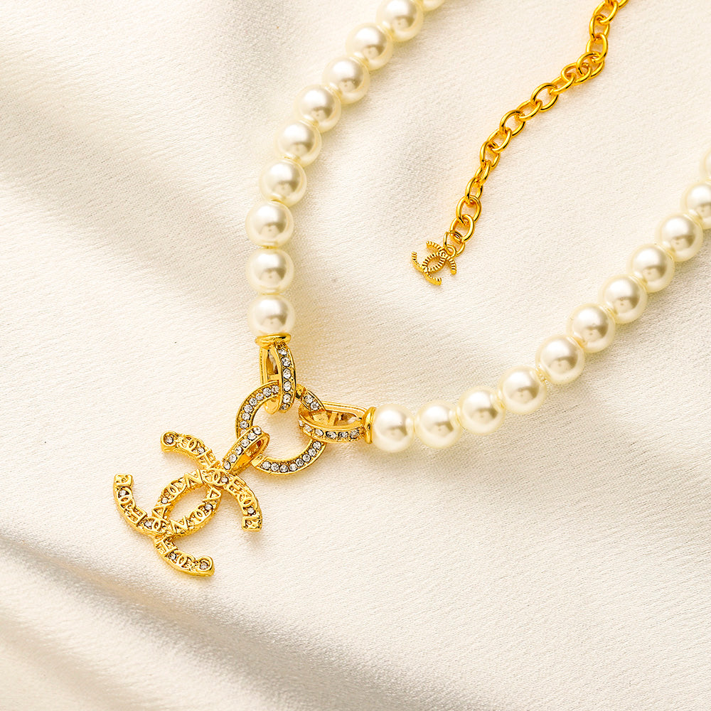Alloy Pearl-Effect Interlocking-C Earrings, Bracelet & Necklace Collection