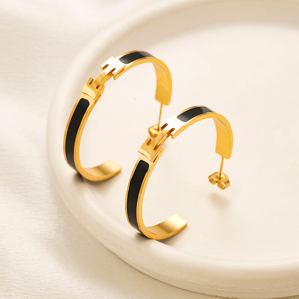 304 Stainless Steel Color-Inlay Open Hoop Earrings