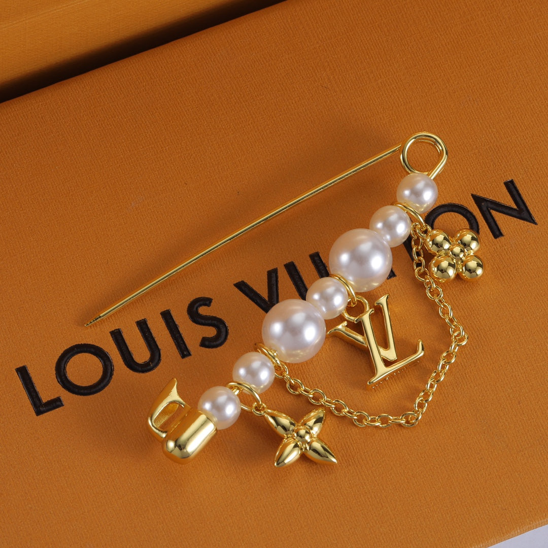 Beaded Bar Brooch with Letter & Flower Charms