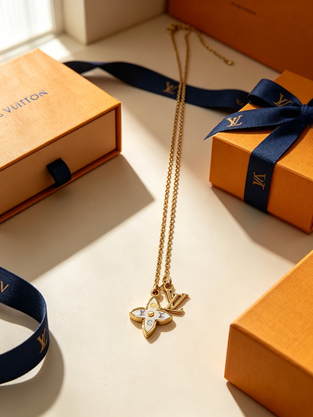 Layered Flower & Monogram Charm Necklace