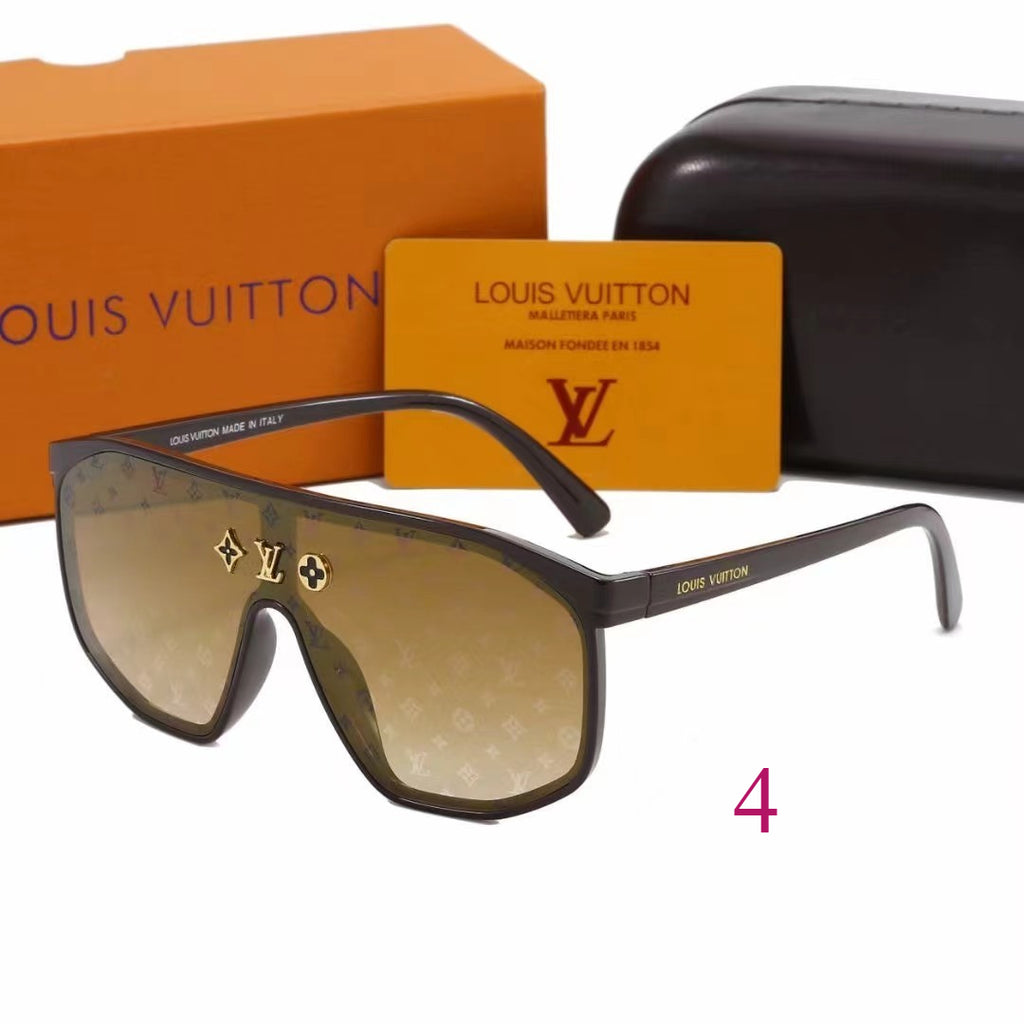 Gafas de sol con montura plana, escudo con monograma y varillas anchas