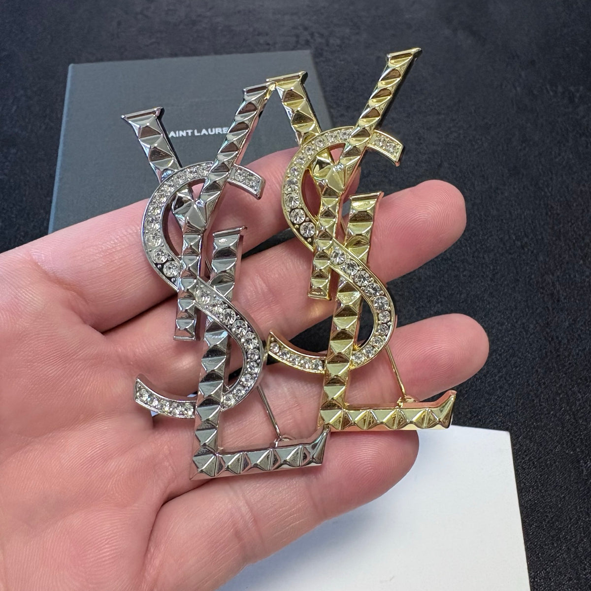 Angular Stone-Accent Letter Brooch