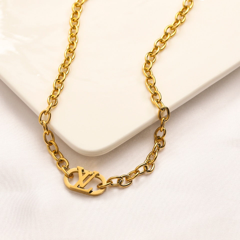 304 Stainless Steel Monogram Chain Earrings, Bracelet & Necklace Collection