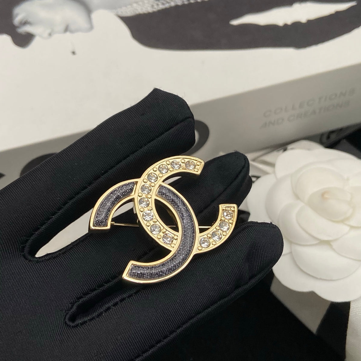 Slim Stone-Set Interlocking Emblem Brooch