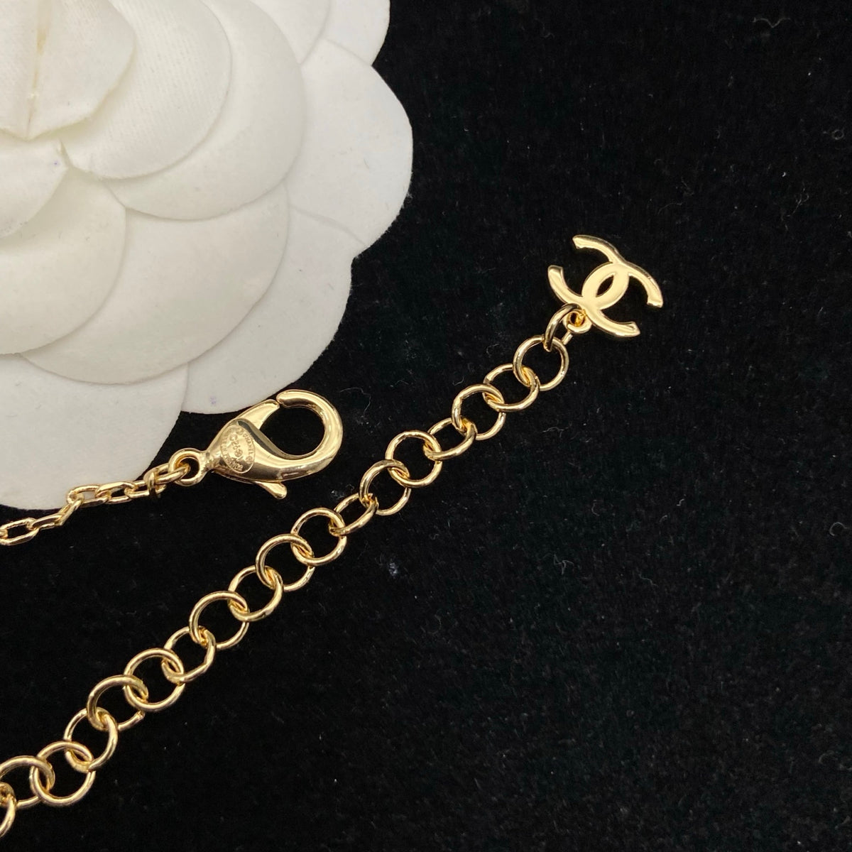 Interlocking-C Necklace with Pearl-Look Cluster