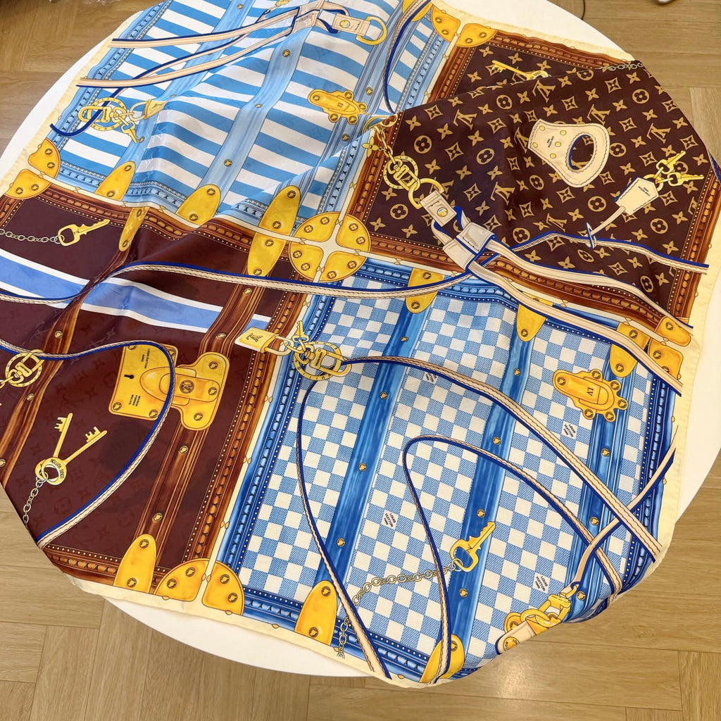 Foulard carré à imprimé damier et coffre - 90 x 90 cm