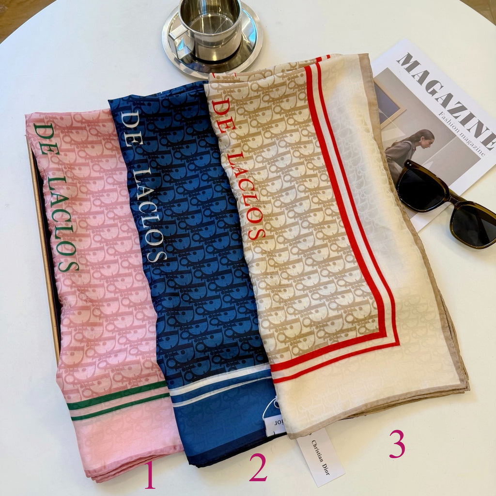Foulard carré à monogramme et bordure rayée – 90 x 90 cm