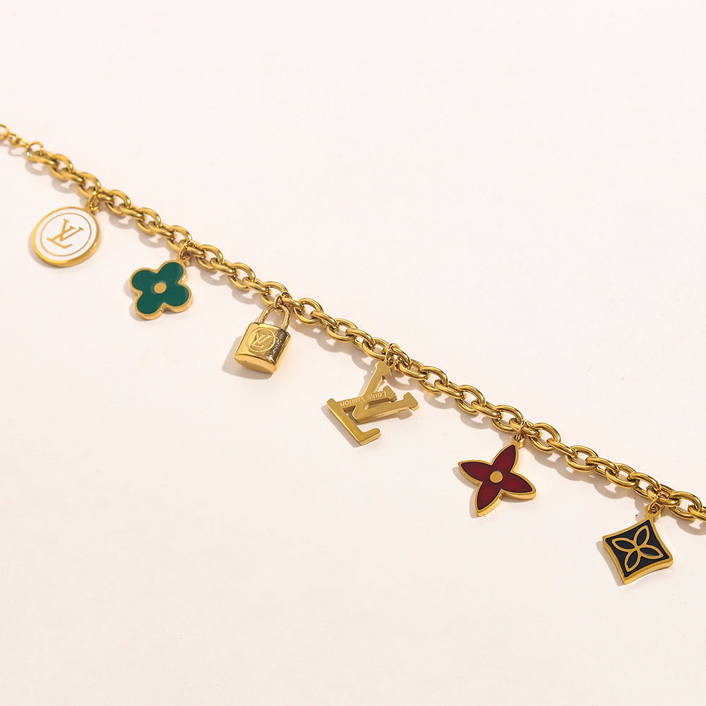 304 Stainless Steel Colorful Floral Charm Bracelet & Necklace - Individual or Set