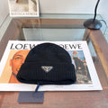 Ribbed Knit Beanie with Triangle Emblem