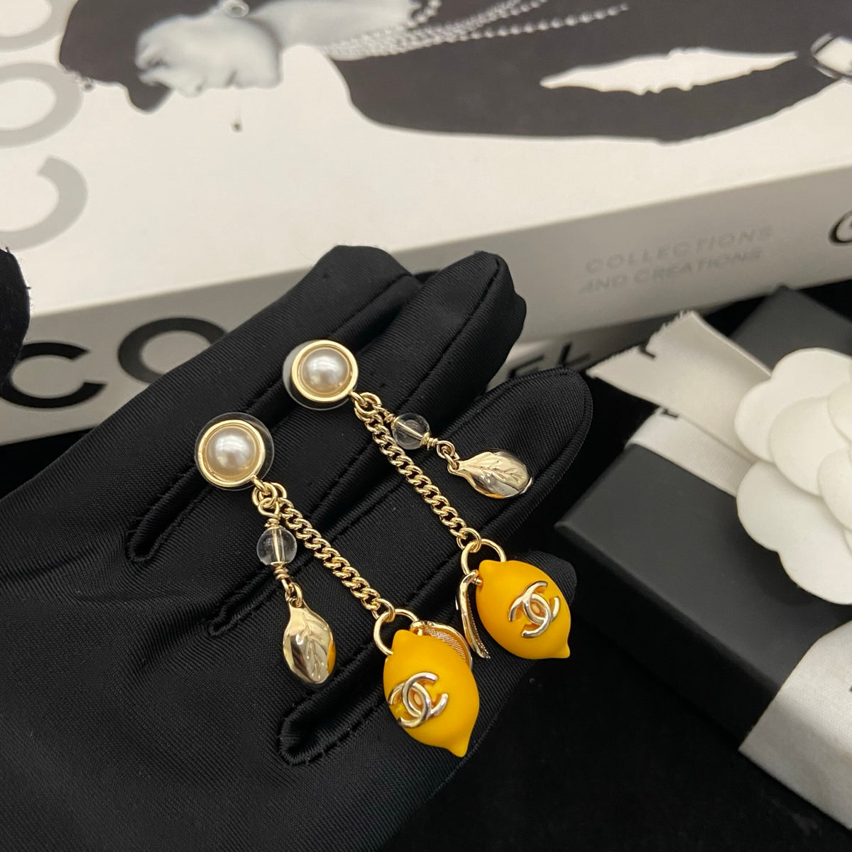 Lemon Charm Chain Drop Earrings