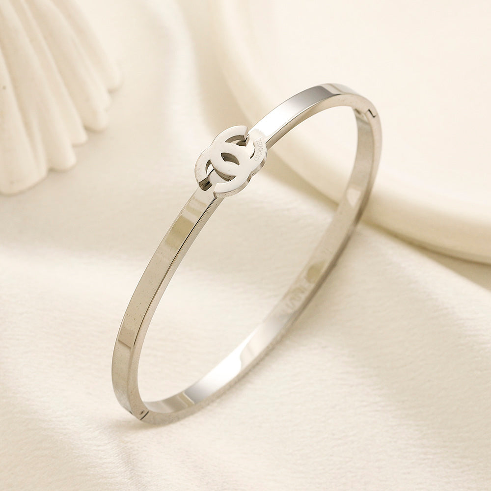 304 Stainless Steel Slim Interlocking-C Bangle Bracelet - Style Options