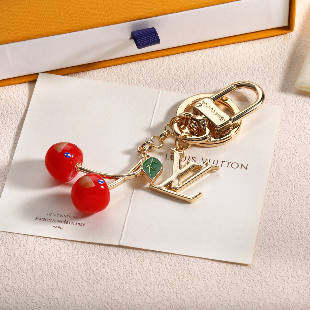 Cherry & Letter Charm Keychain