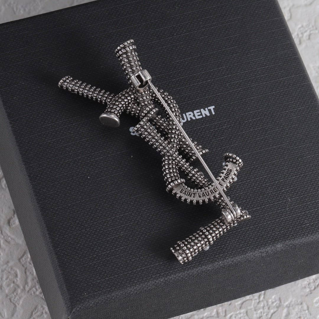 Dark Pave Letter Emblem Brooch