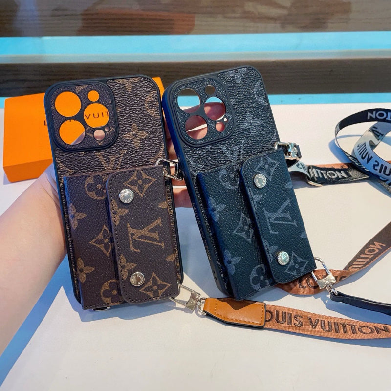 Monogram Phone Case with Snap Card Pocket and Strap