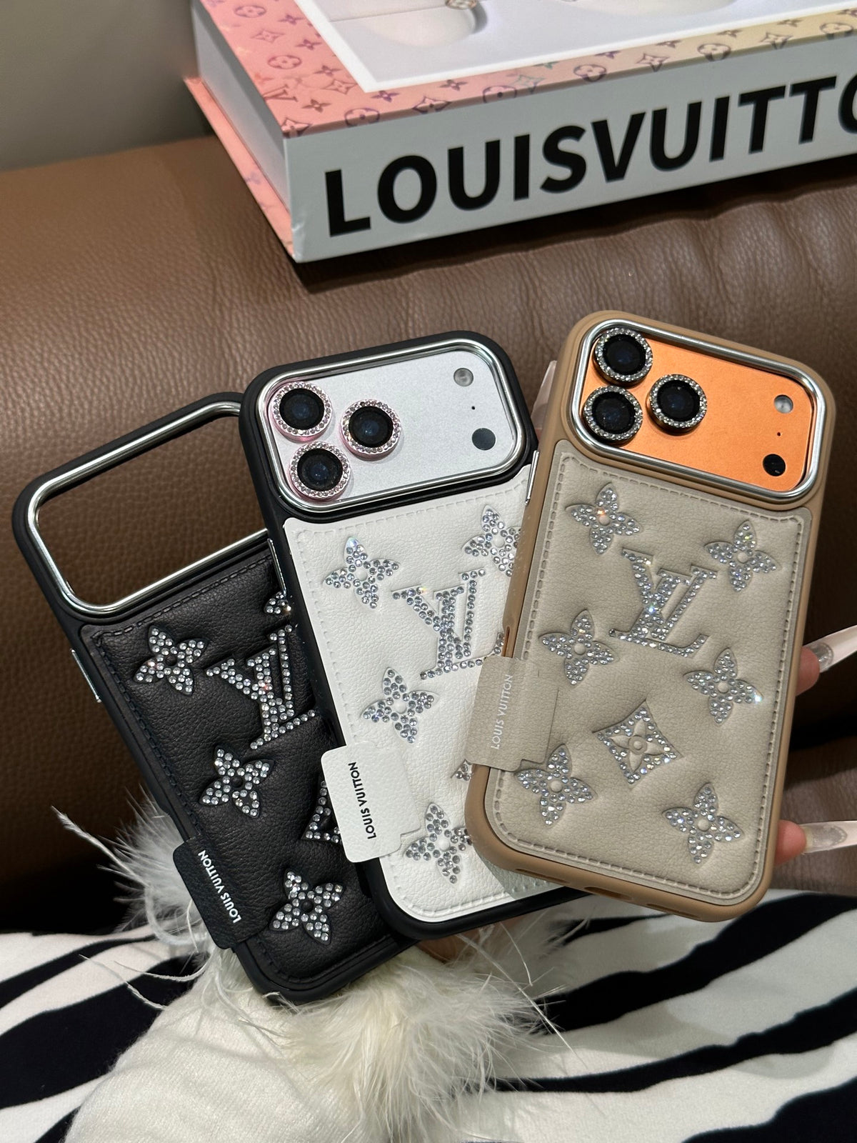 Padded Monogram Phone Case with Sparkling Accents