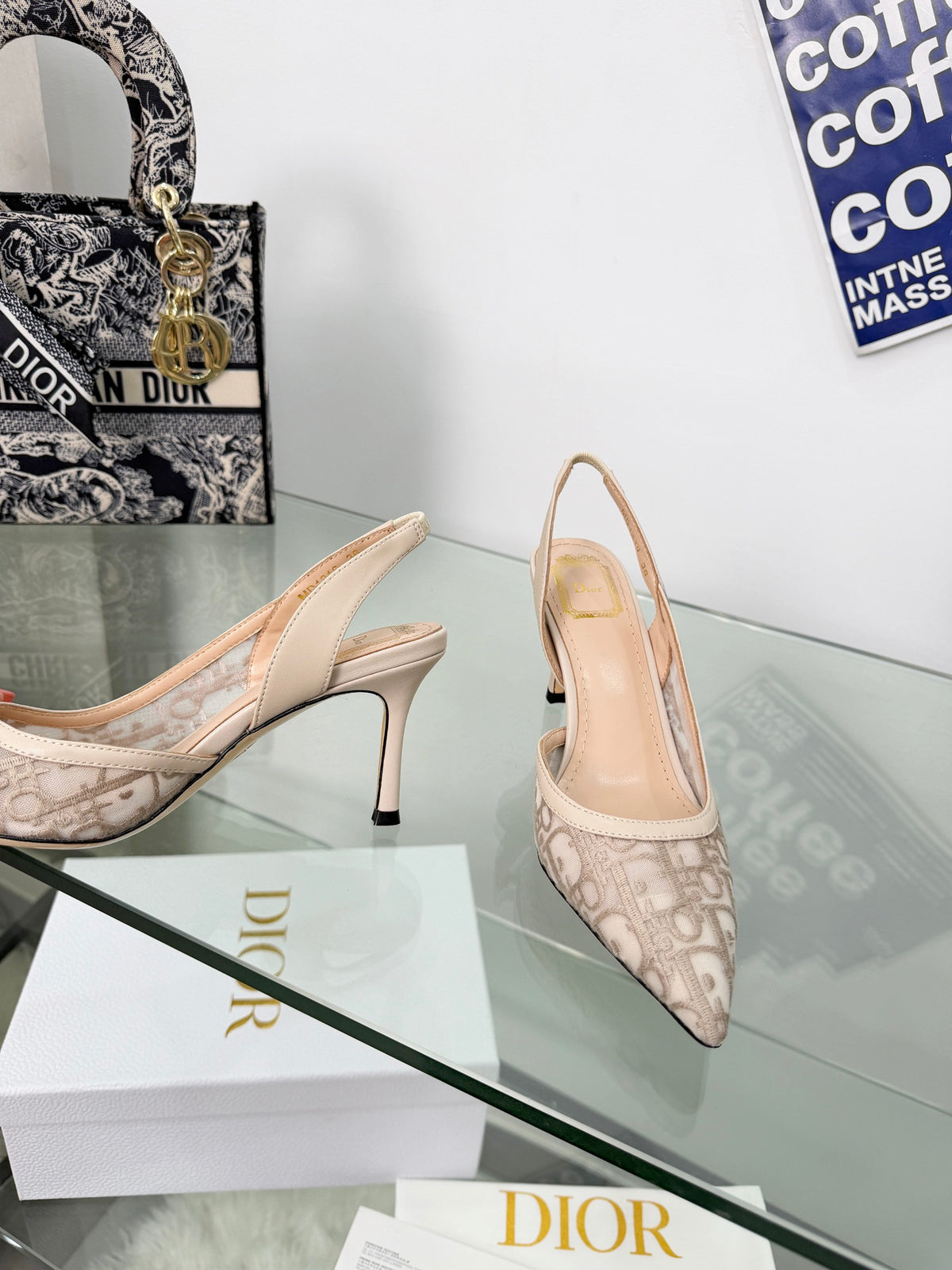 Monogram Pointed-Toe Slingback Pumps