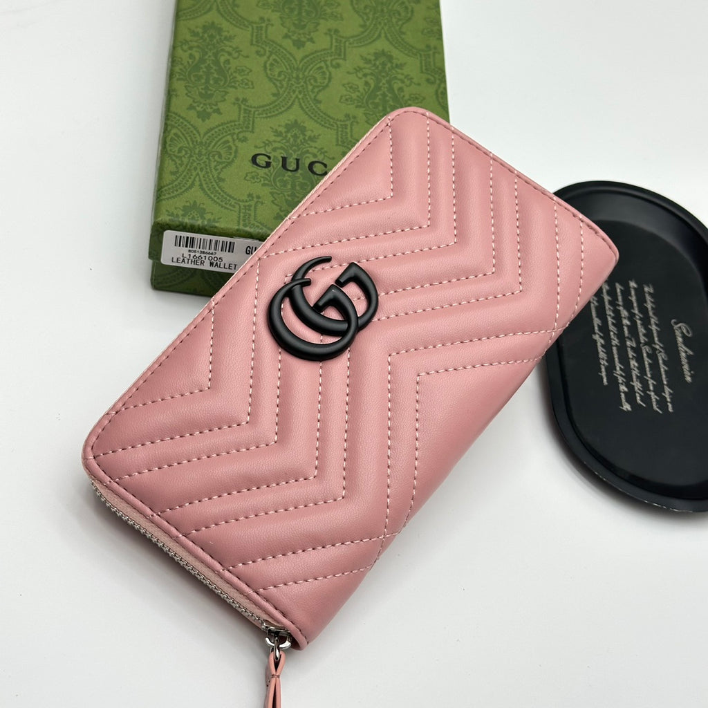 Chevron Quilted Long Zip Wallet 011