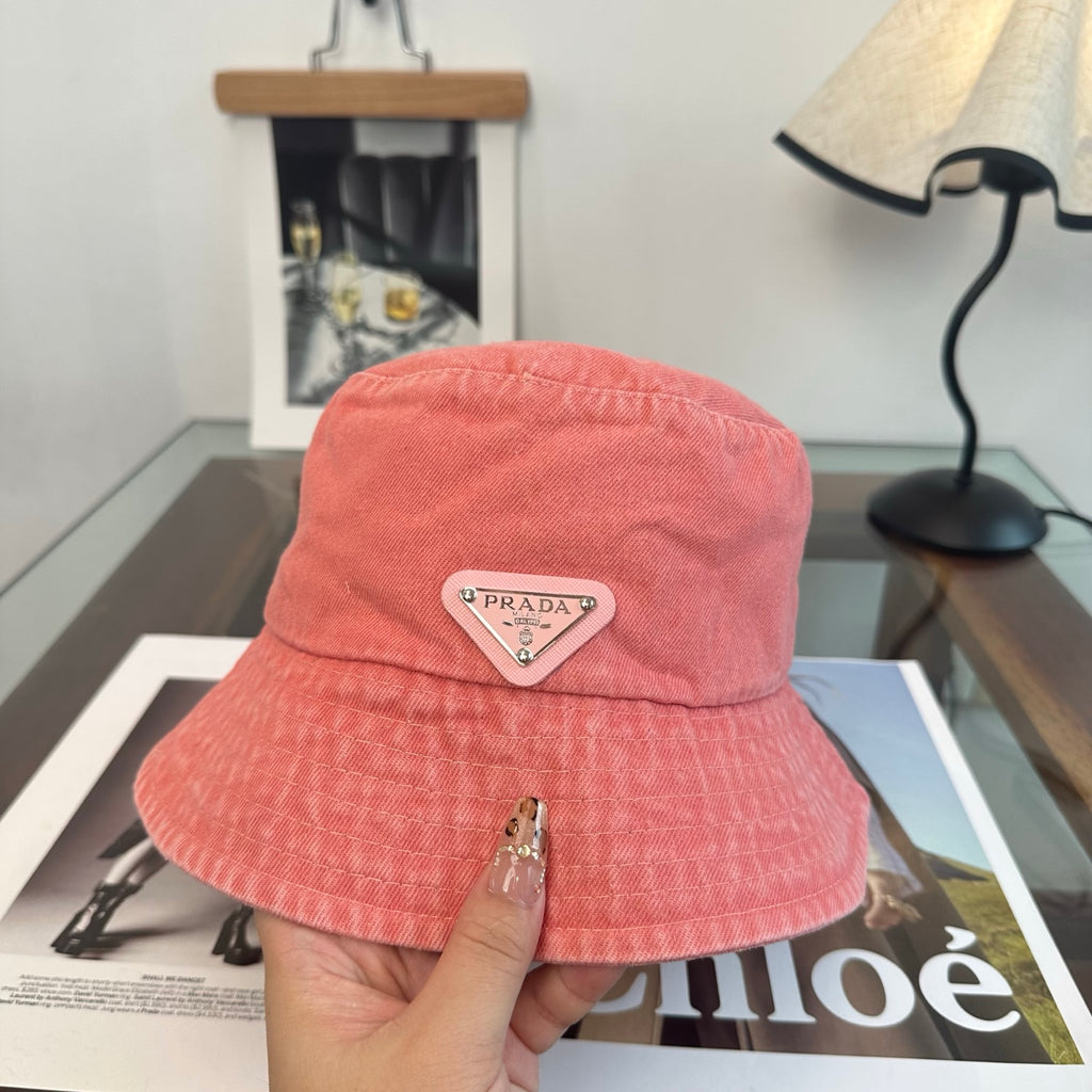 Denim Bucket Hat with Triangle Emblem