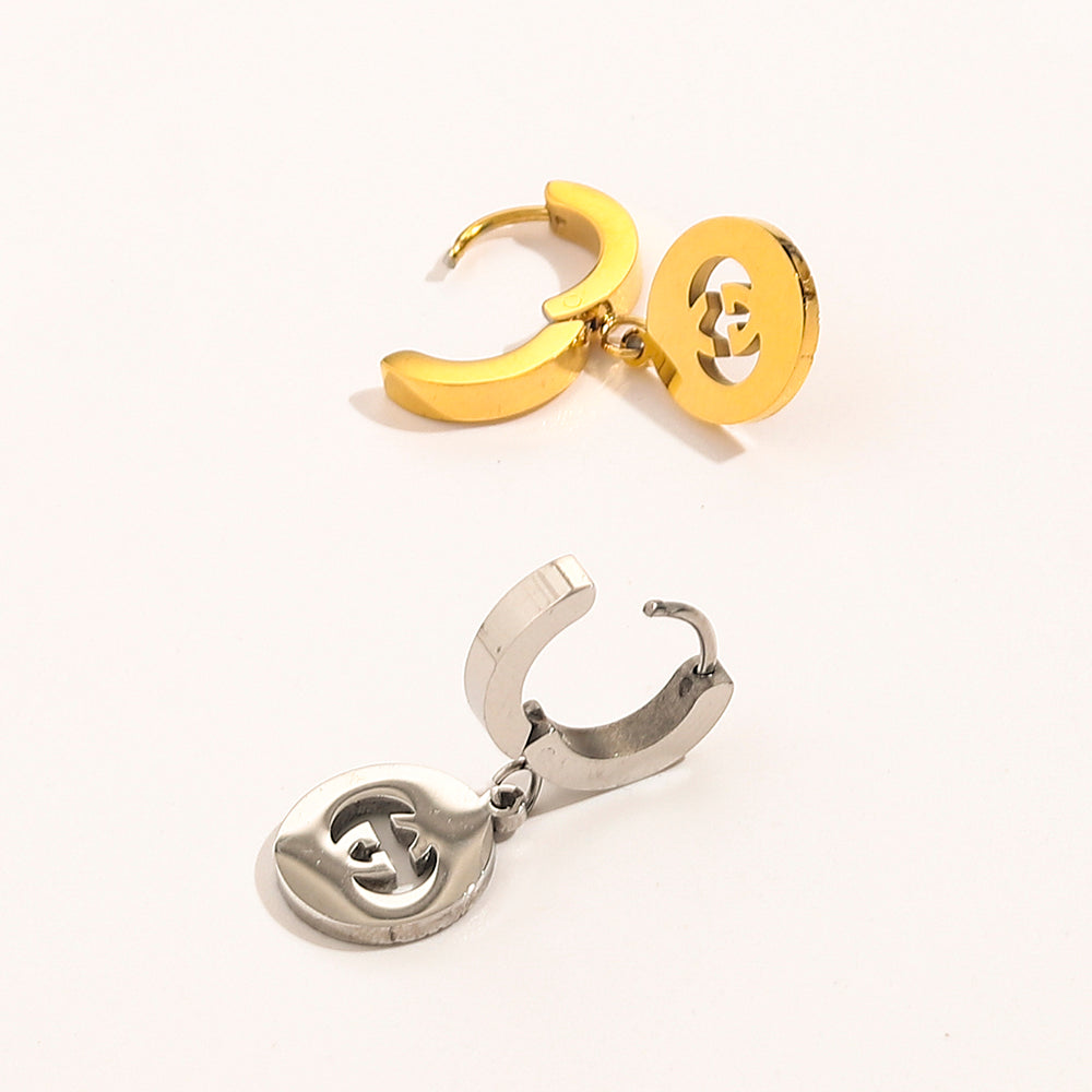 304 Stainless Steel Colored Disc Charm Huggie Earrings