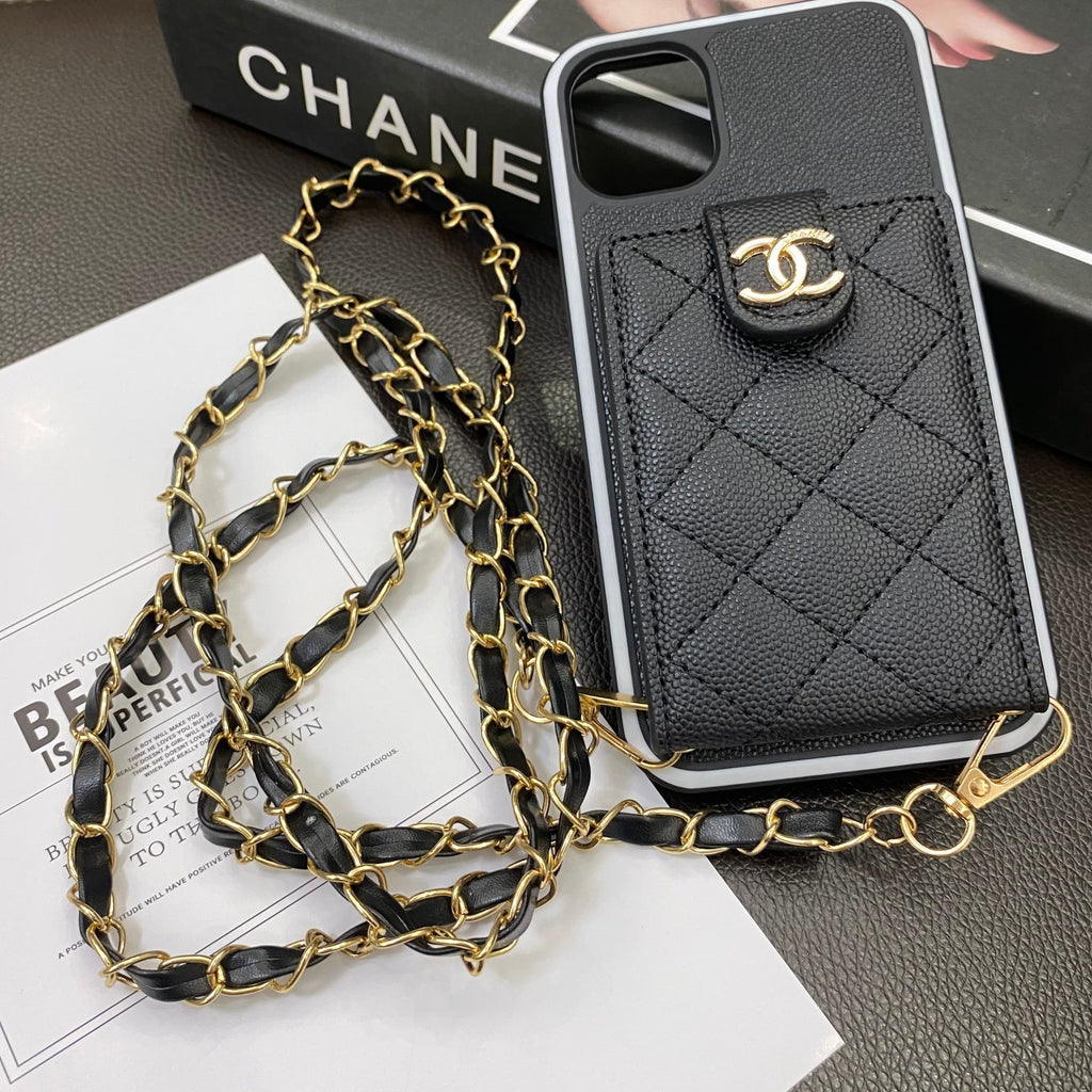 Diamond Quilted Card Pocket Phone Case with Chain