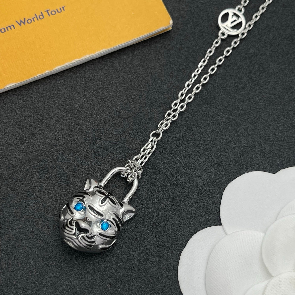 Pave Floral Pendant Station Necklace