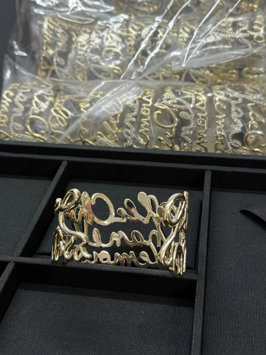 Openwork Script Lettering Cuff Bracelet