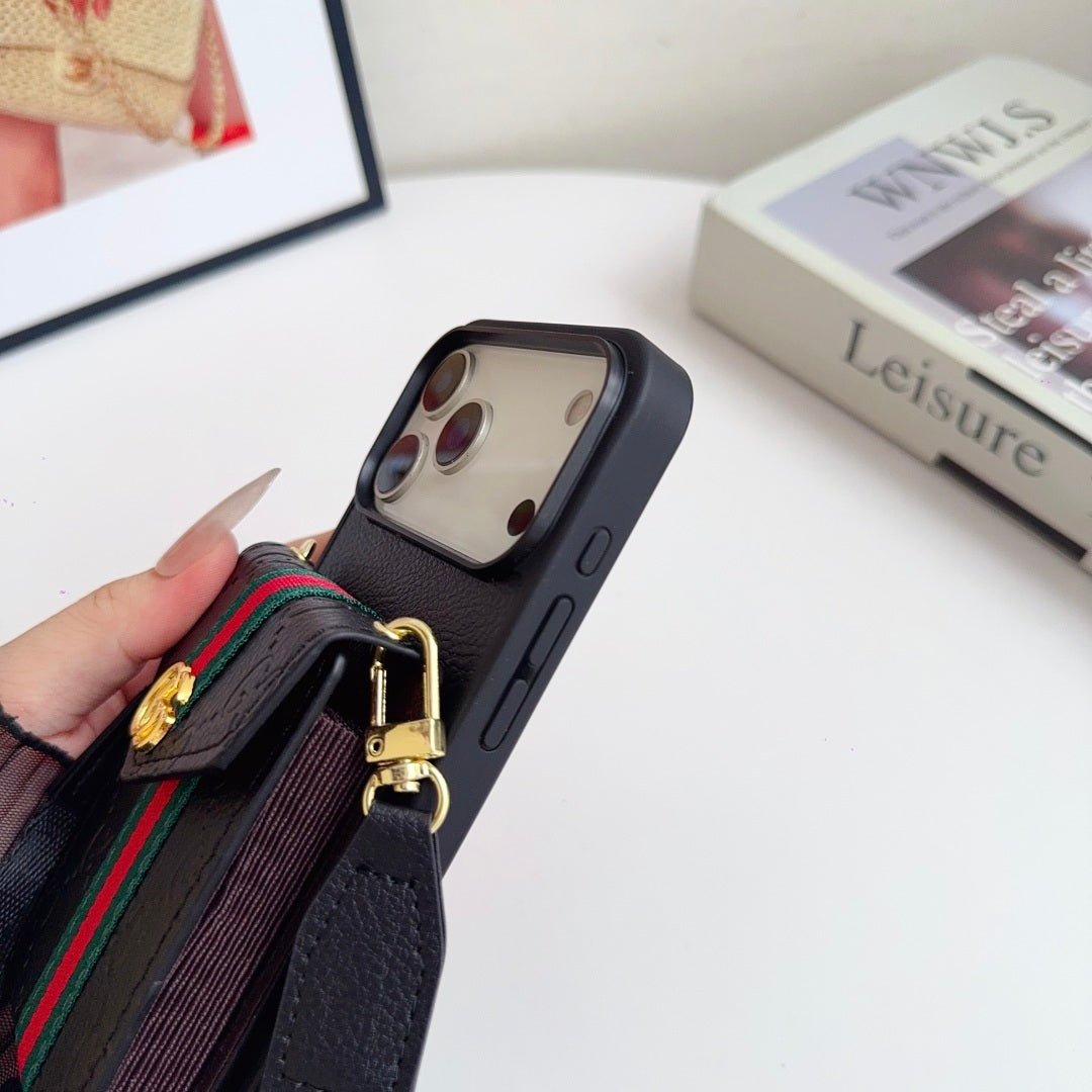 Web Stripe Phone Case with Card Pocket and Strap