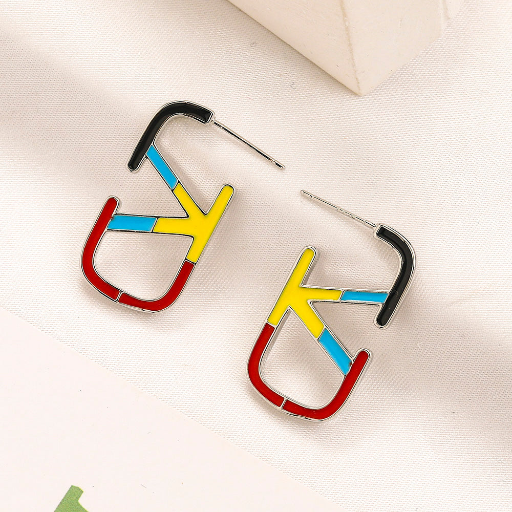 304 Stainless Steel Color-Block Oval Stud Earrings