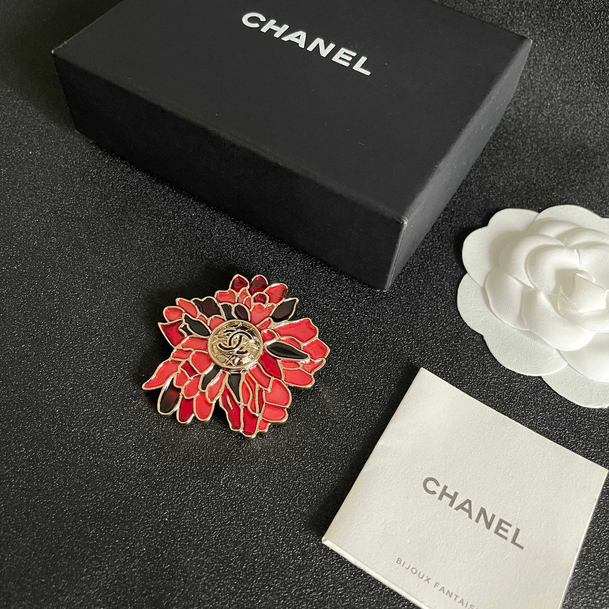 Red Petal Flower Emblem Brooch
