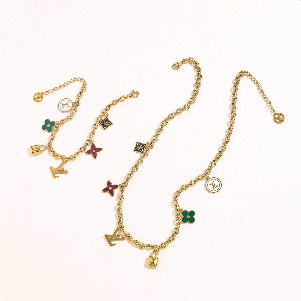 304 Stainless Steel Colorful Floral Charm Bracelet & Necklace - Individual or Set