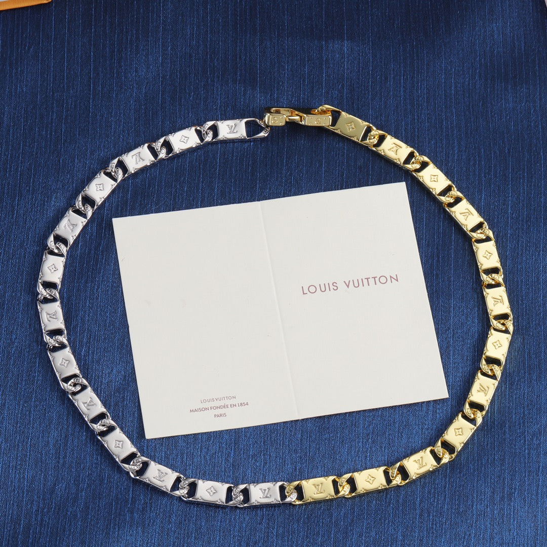 Two-Tone Engraved Link Necklace