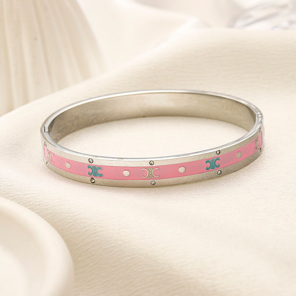 304 Stainless Steel Pink Inlay Bangle