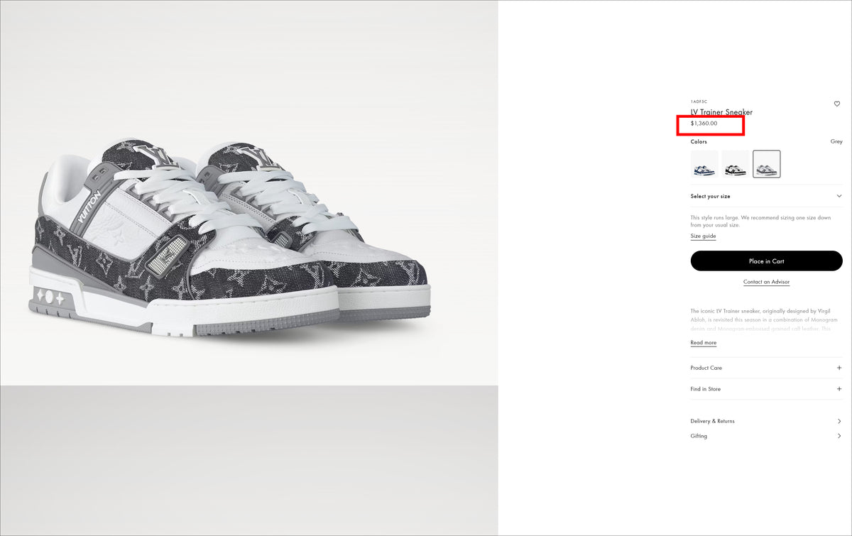 Grey and White Monogram Low-Top Sneakers