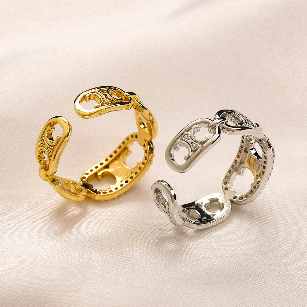 Openwork Motif Band Ring with Stone Accents