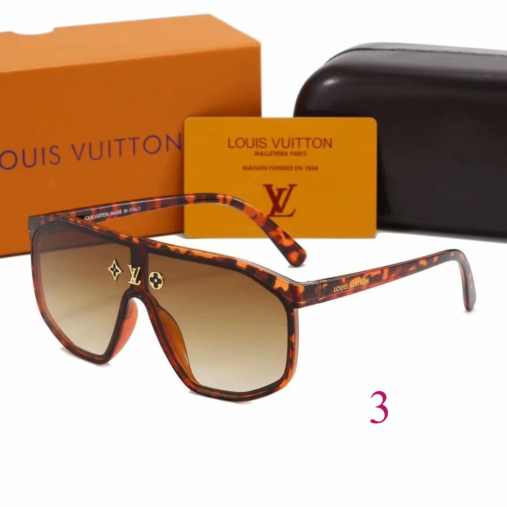 Gafas de sol con montura plana, escudo con monograma y varillas anchas