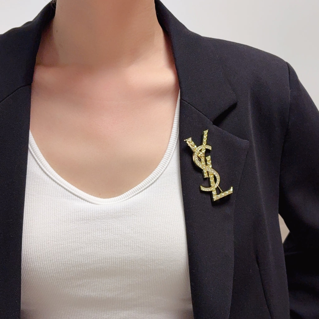 Angular Stone-Accent Letter Brooch