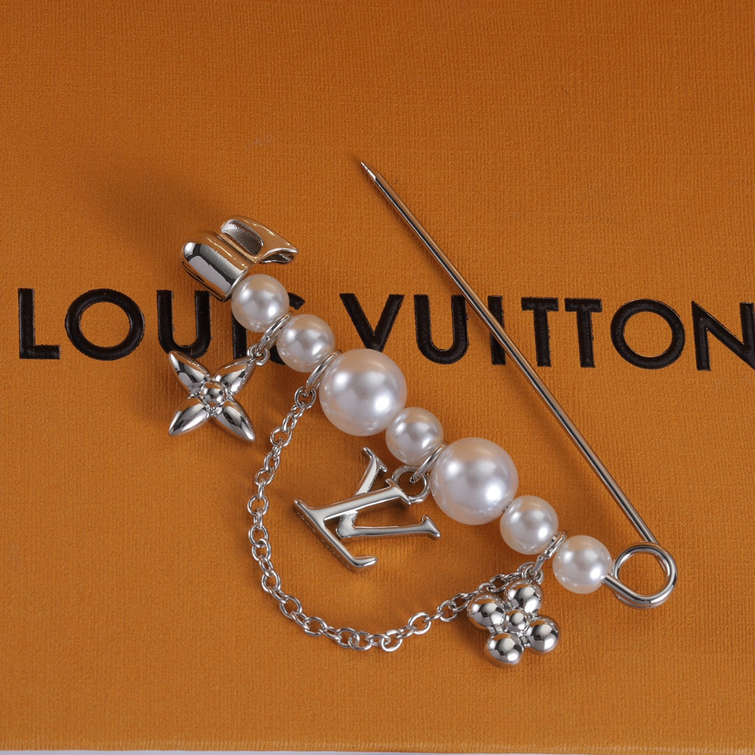 Beaded Bar Brooch with Letter & Flower Charms