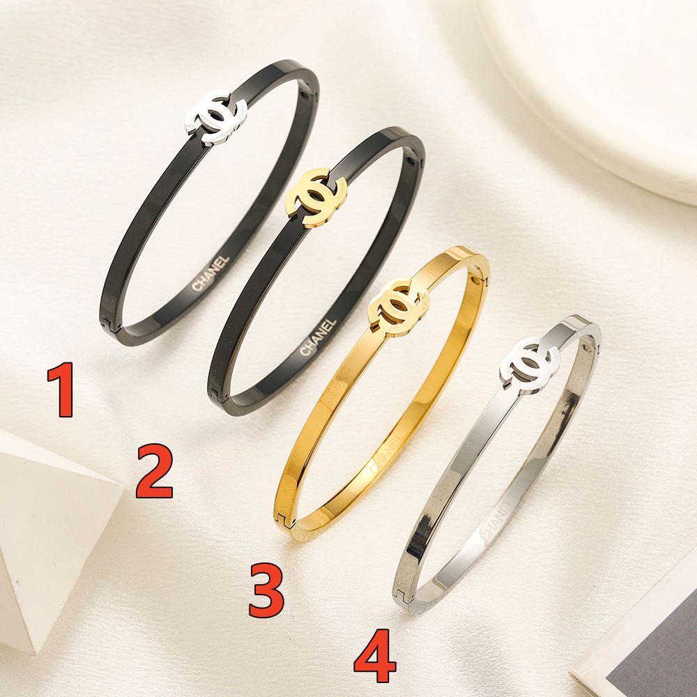 304 Stainless Steel Slim Interlocking-C Bangle Bracelet - Style Options