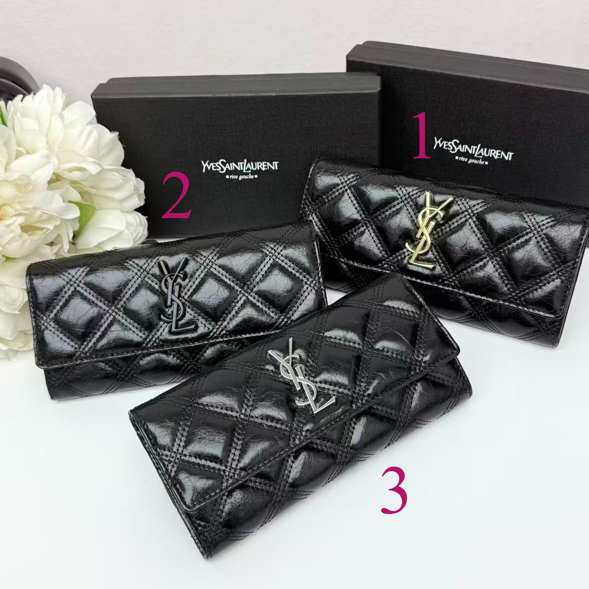 Geometric Quilted Long Wallet 028