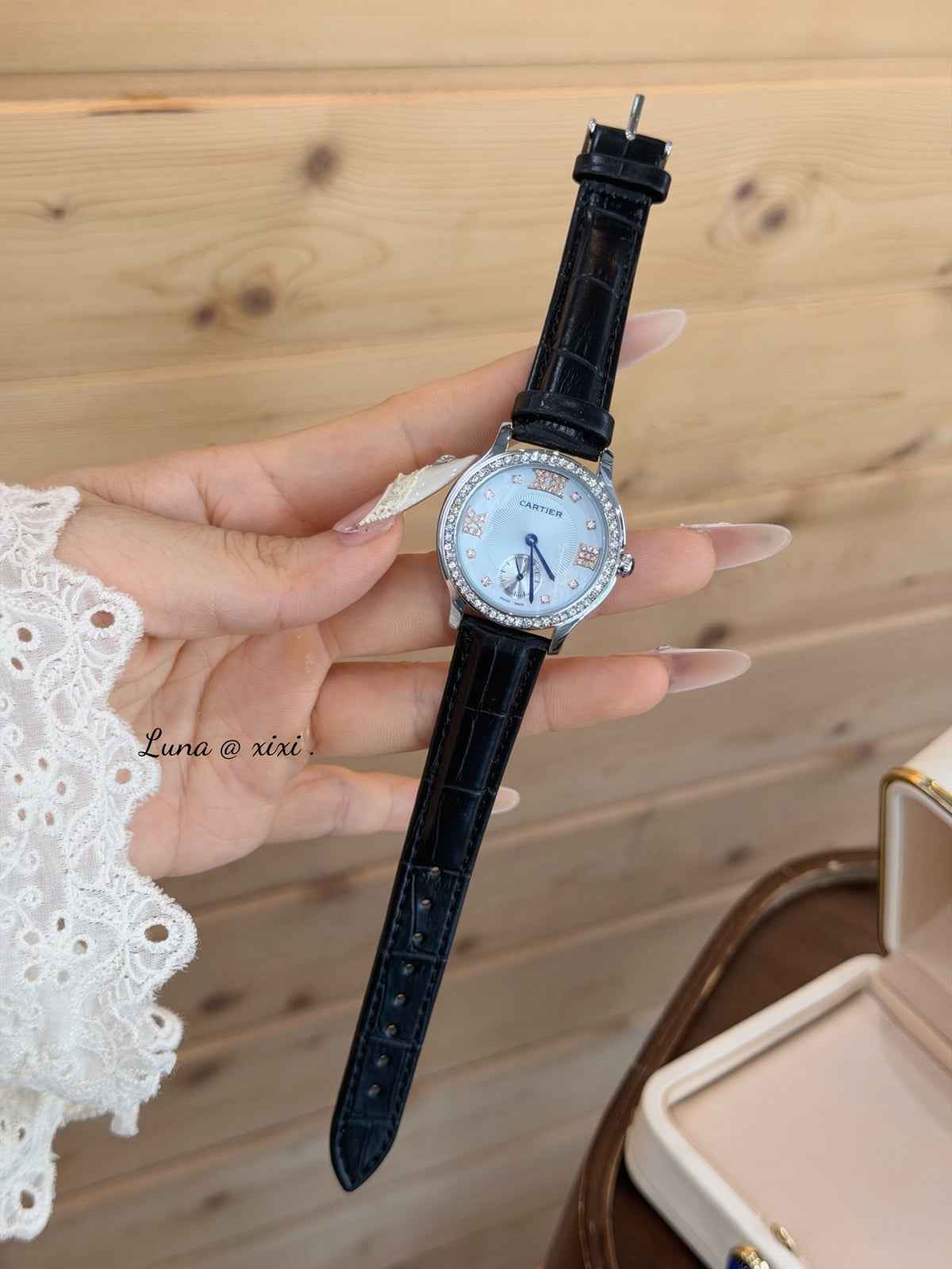 33mm Round Quartz Watch with Stone-Set Bezel and Strap