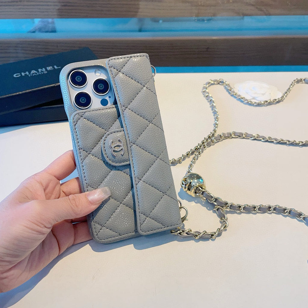 Geometric Quilted Phone Case with Chain Strap