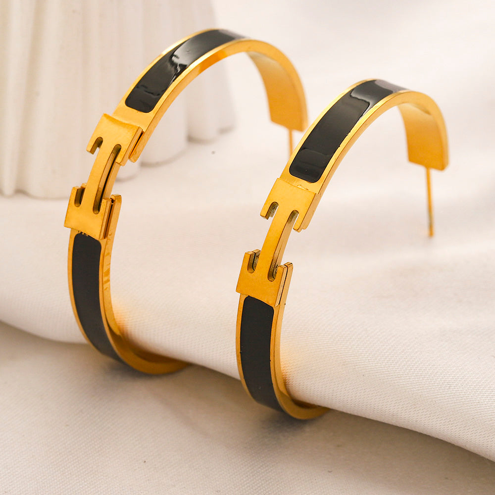 304 Stainless Steel Color-Inlay Open Hoop Earrings