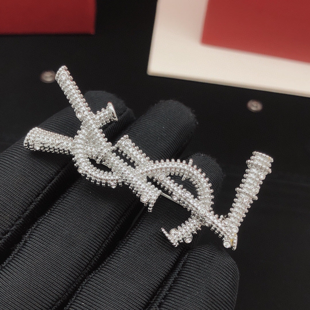 Twisted Rope Letter Brooch with Stone Accents