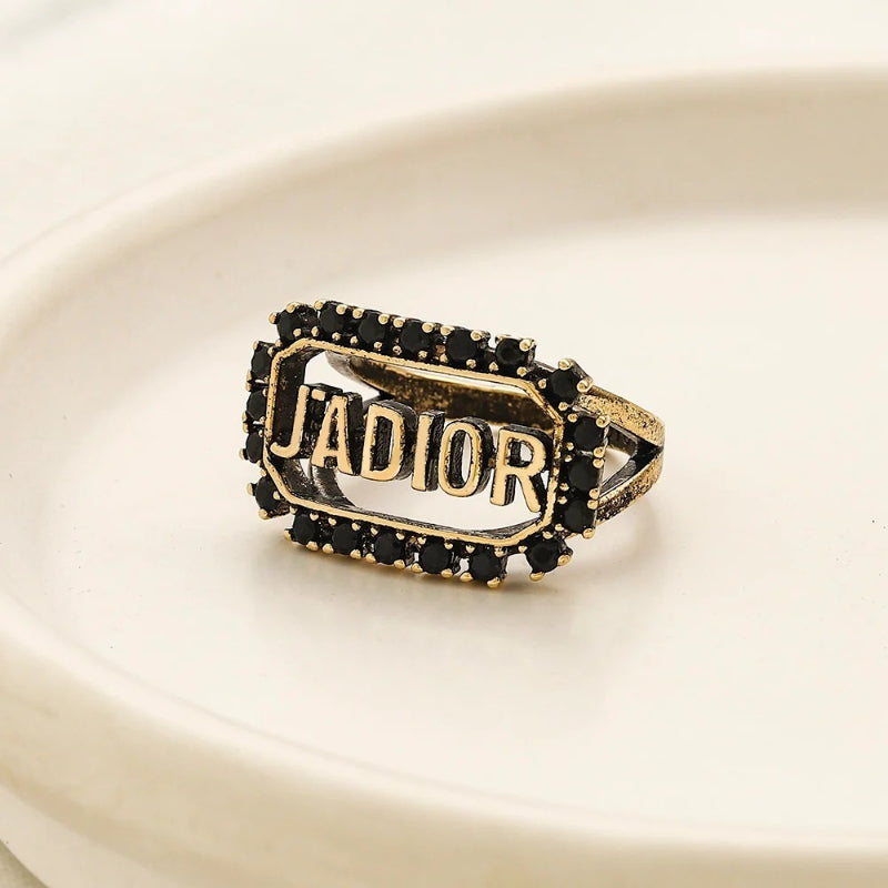 Black-Inlay Lettered Open Ring