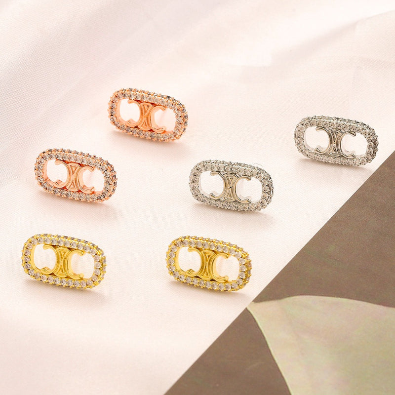 304 Stainless Steel Pave Oval Stud Earrings
