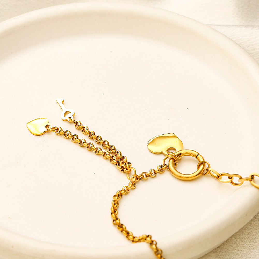 304 Stainless Steel Layered Toggle Necklace with Heart Drops