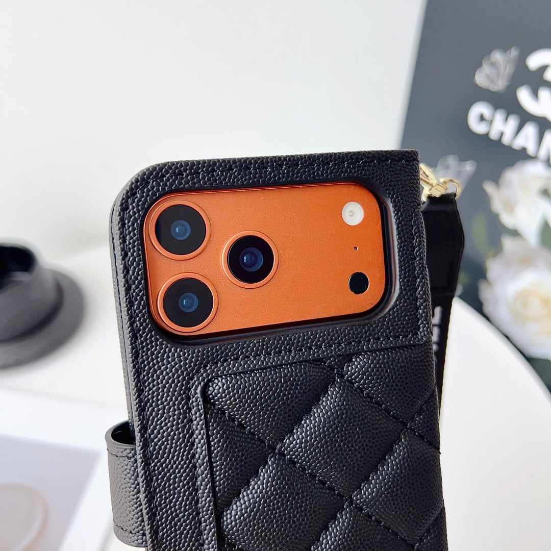 Funda acolchada para teléfono con correa ancha con letras