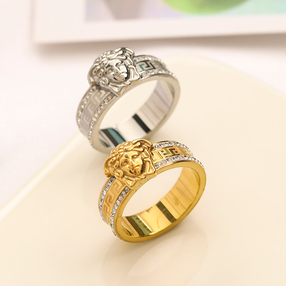 Medusa Motif Band Ring with Stone Accents